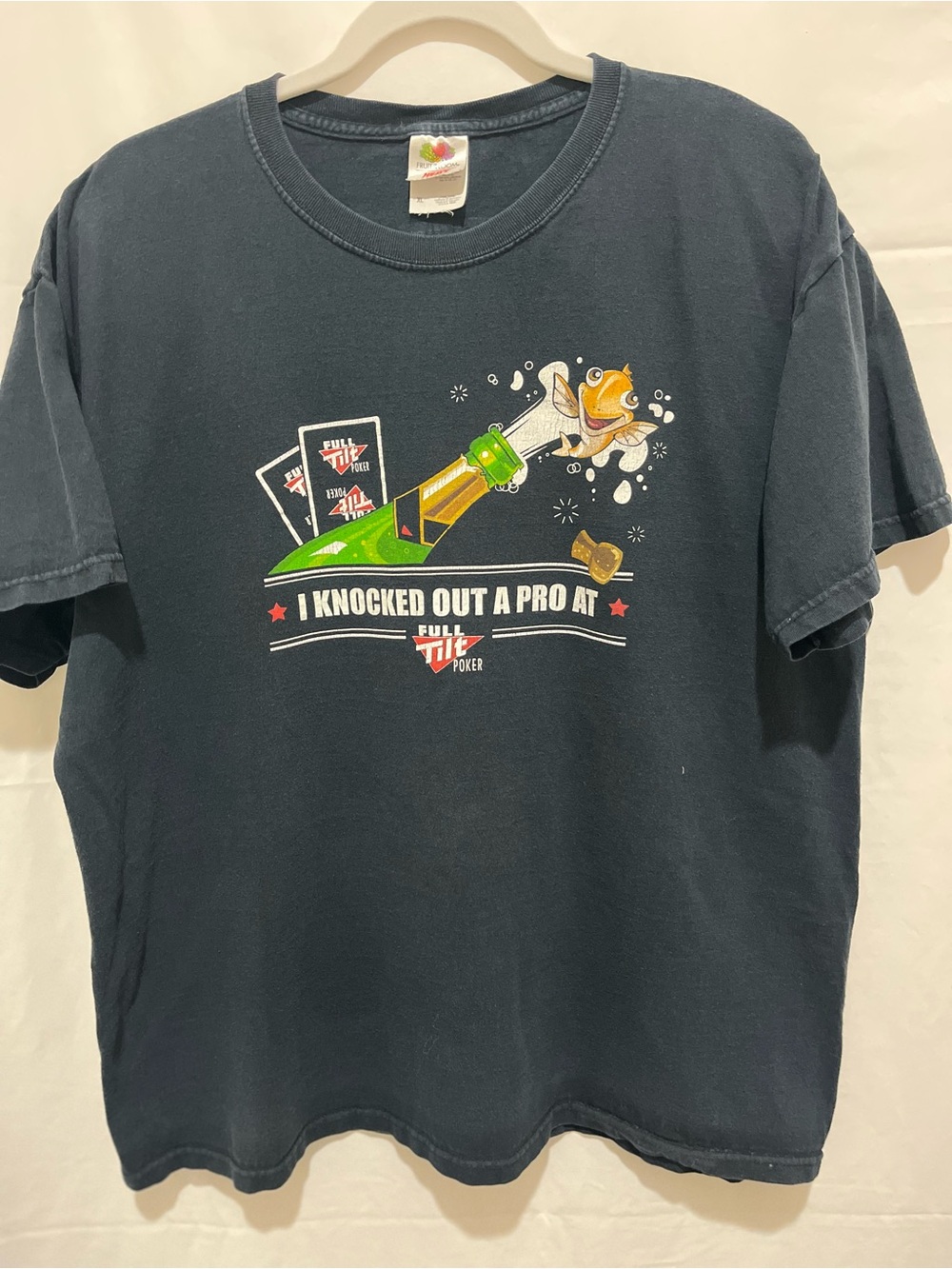 Vintage Full Tilt Poker Promo Graphic T-Shirt Fruit of the Loom Black Size XL